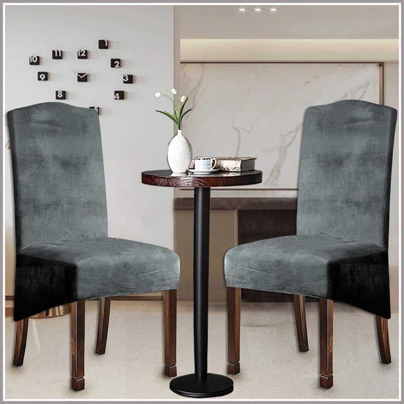 KELUINA Velvet Plush XL Dining Chair Covers, Stretch Chair Slipcover, Spandex High Chairs Protector Covers Seat Slipcover with Elastic Band for Dining Room,Wedding, Ceremony, Banquet (Light Grey, Set of 6) - Image 5